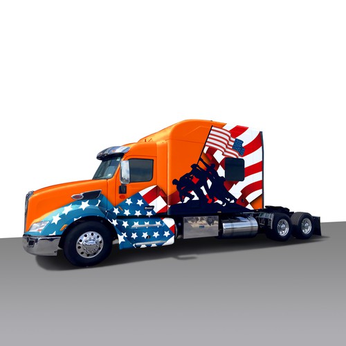 Patriotic/military themed 18 wheeler tractor wrap