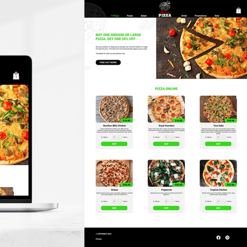 Online store for ordering pizza and delivering it to your home