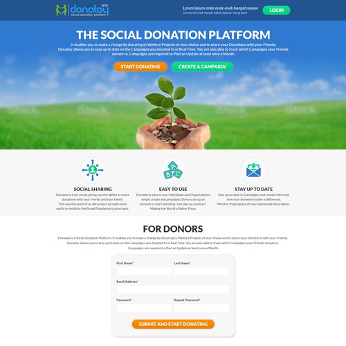 Create an attracting Landing Page for Donatey