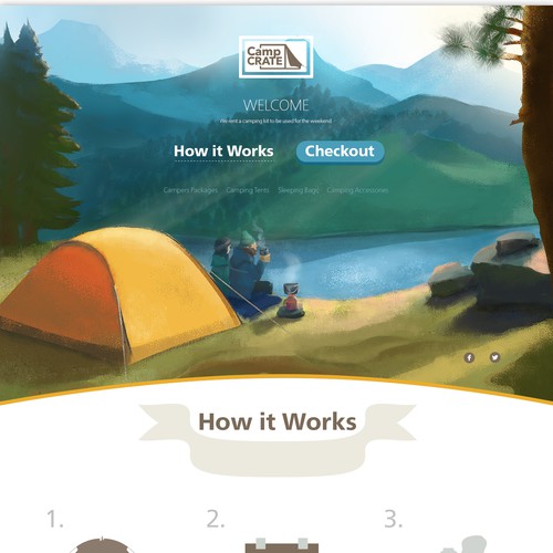 create background painting and homepage for outdoor camping equipment company