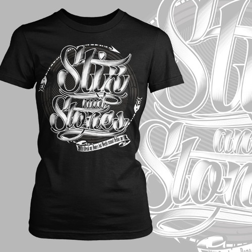 Create "Stix and Stones" typography t-shirt design
