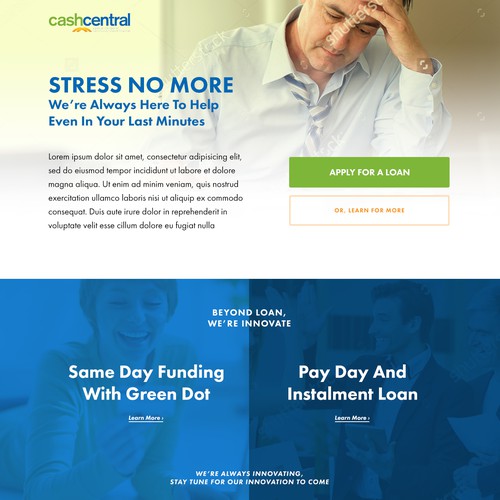 A landing page concept for CashCentral