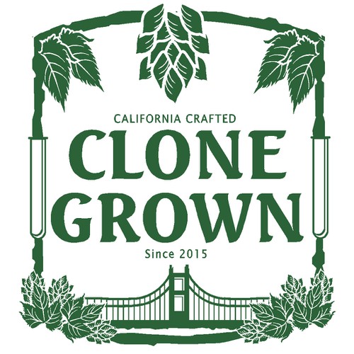 Create a distinctive design of a hop plant for Clone Grown with hints of microbrewery culture