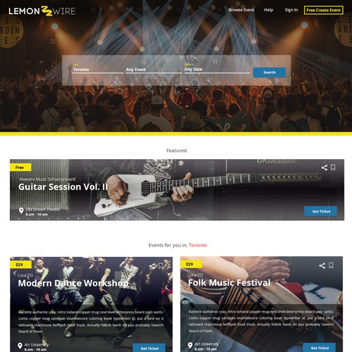 Design for Event Website, Lemonwire