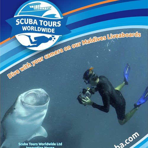 Design an A5 Print advert for a Scuba Diving Travel Company for an Underwater Photography magazine