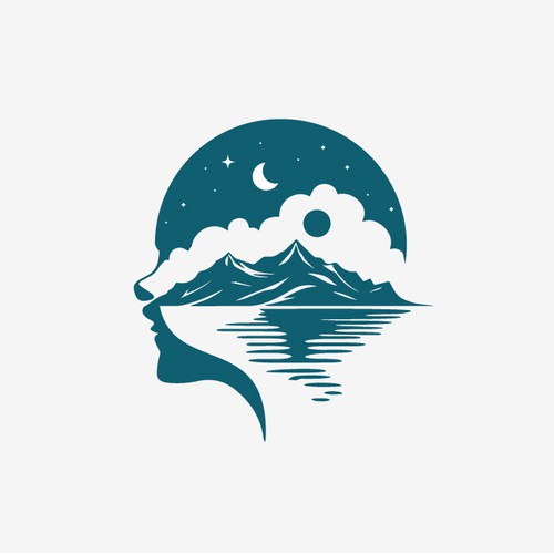 Logo for a mental health therapy surrounded by mountains and water