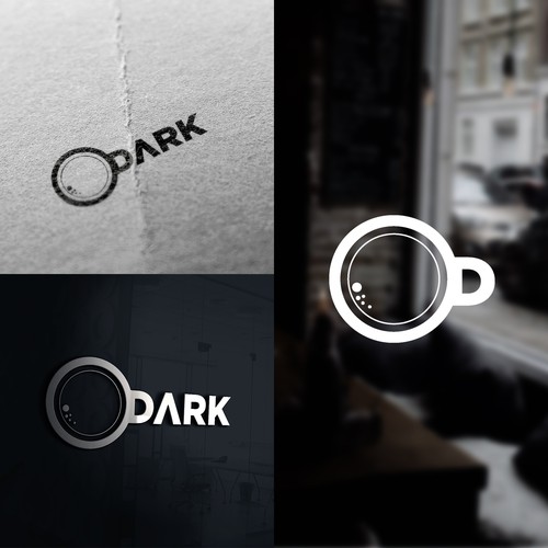 Full moon in a cup. Dark Coffee logo design