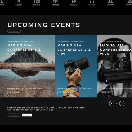 This modern and immersive web design was developed for PhotoVision, a learning platform by Professional Photographers of America (PPA).