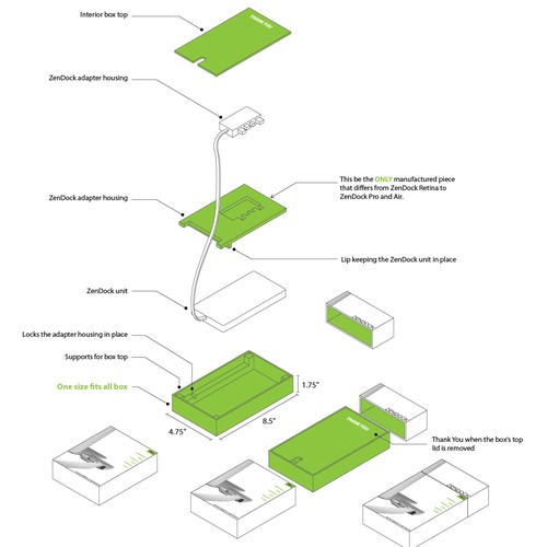 Exploded axon of winning packaging design