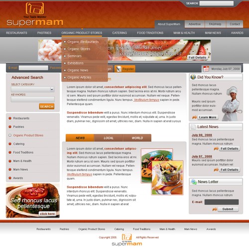Web page design for Restaurants Catalog