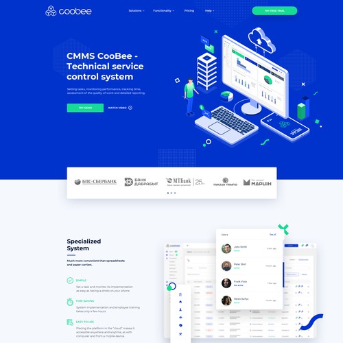 Website design layout for Coobee.app - CMMS system