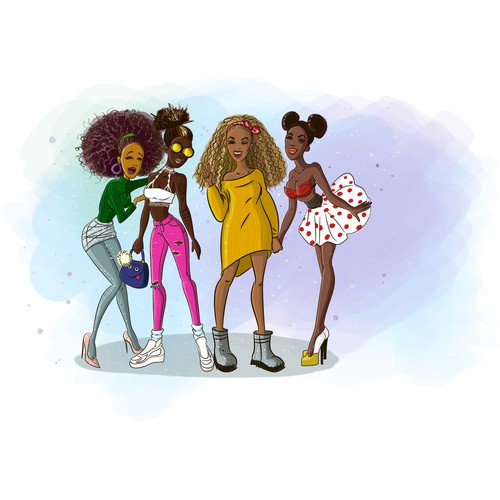 Illustration of Black Female Group of Friends