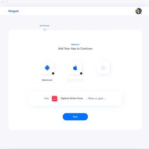 App creation process UI design for a Marketing WebApp
