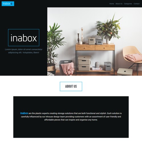 Landing page for storage boxes website