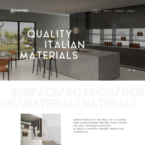 Landing page concept for Indigo Surfaces