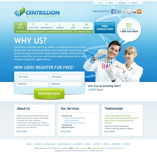 website design for Centrillion Biosciences, Inc.