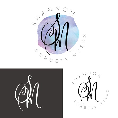 Name logo using watercolor texture and original calligraphic monogram