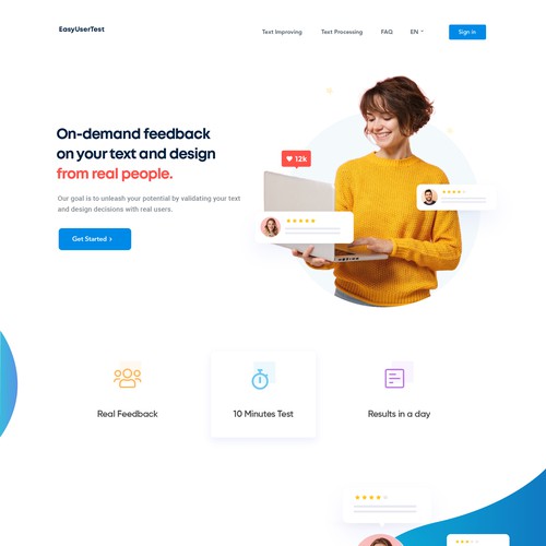Modern Looking Landing Page For easyUserTest