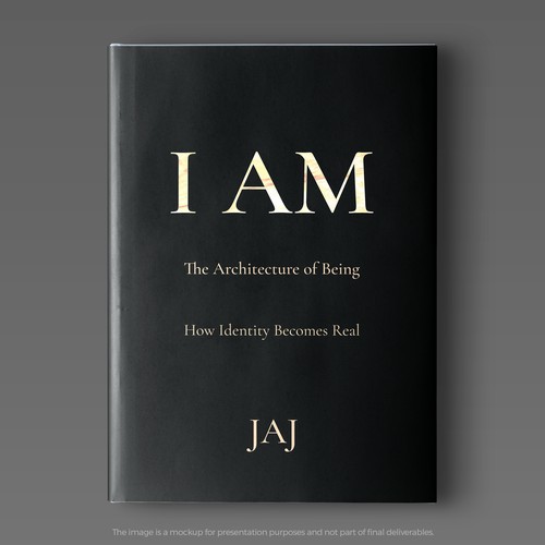 Dark, typographic book cover for intellectual non-fiction — "I AM: The Architecture of Being"