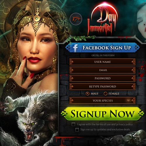 Create a high conversion landing page for a Vampire-based Online Game