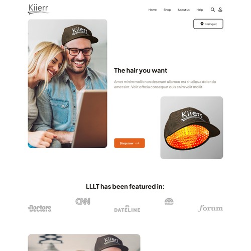 Landing page design for a hair growth caps website