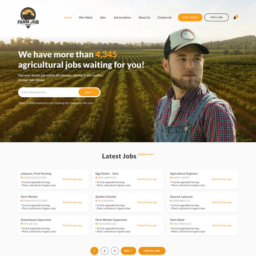 Landing page design for FARM JOB BOARD