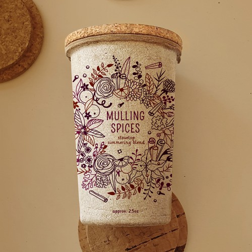 Mulling Spice label for kraft paper container.