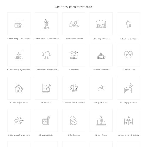 Set of 25 icons for website