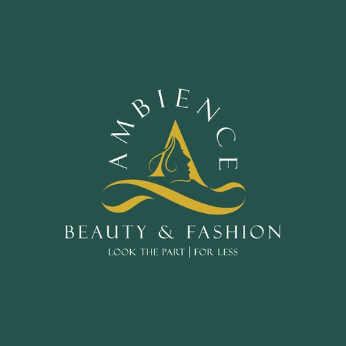 Luxury brand identity with gold stylized 'A' & woman's profile