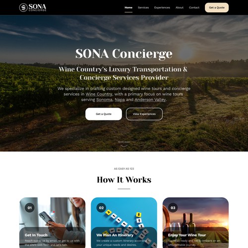 SONA Concierge Web Page Design - Home - Desktop