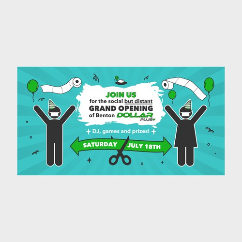 Comical eye catching grand opening banner