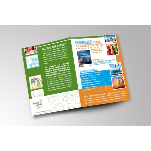 Create a brochure for nonprofit Facing the Future about sustainable energy educational resources