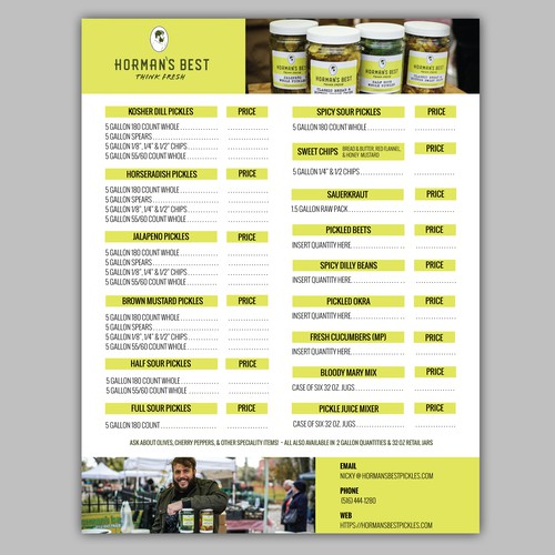 Sales Sheet for Horman's Best Pickle Company