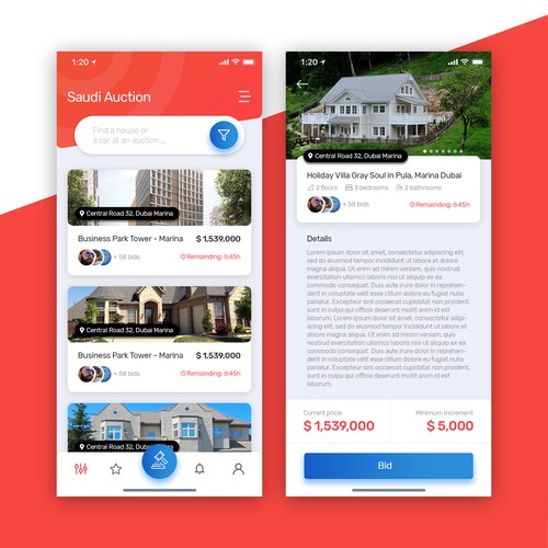 Auction app for houses and cars