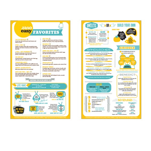 Create a new Hip Fun Menu for Over Easy Restaurant - "As seen on "Diners, Drive-ins, and Dives"