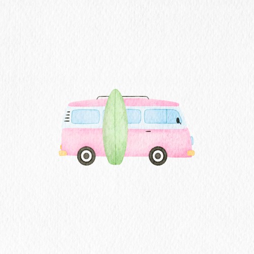 Watercolour Surf Van