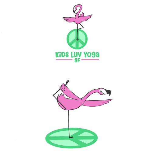 Flamingo animal mascot + Children's Yoga Logo