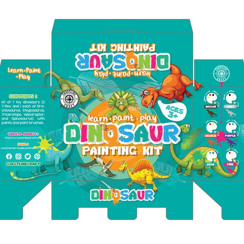 Playful Packaging for Dinosaur Painting Kit to Entice Children to Learn, Paint and Play!