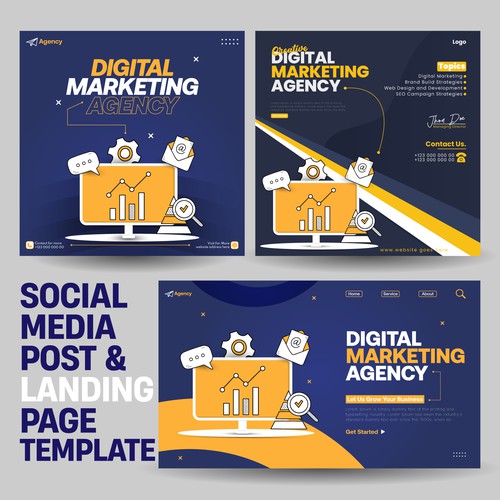 Social media post template and landing page design.