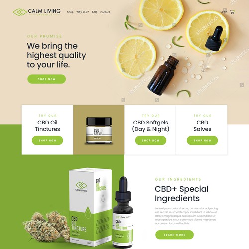 Clean webpage design for a CBD Oil company