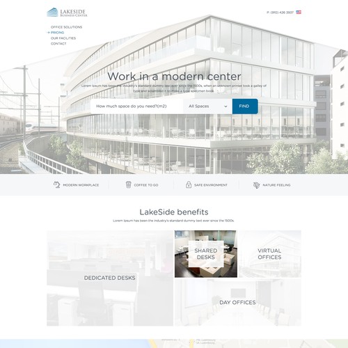 Create a modern responsive website for a premier business center