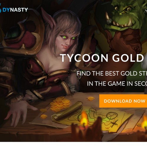 Landing page and illustrations for Tycoon, World of Warcraft Gold Addon