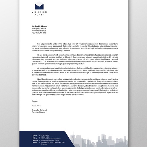 letterhead for millenium homes