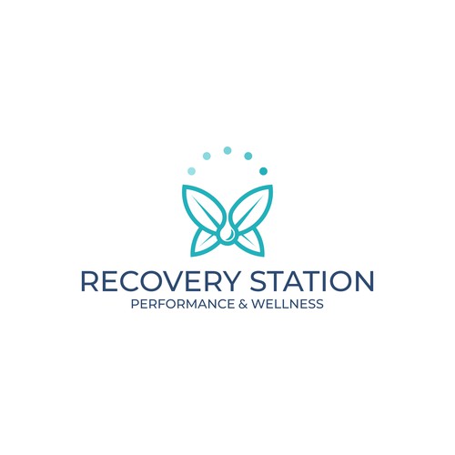 Logo combination of butterfly, leaf and waterdrop for wellness recovery.