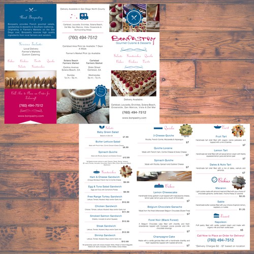 Menu Design for Bonpastry Gourmet Cuisine and Desserts