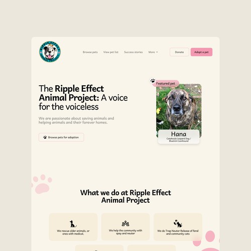 Clean website for a non-profit pet adoption company