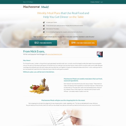 Landing Page Deisgn for Macheesmo Meals