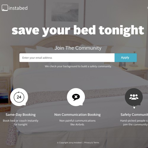Landing page for simple, on-demand bed booking app