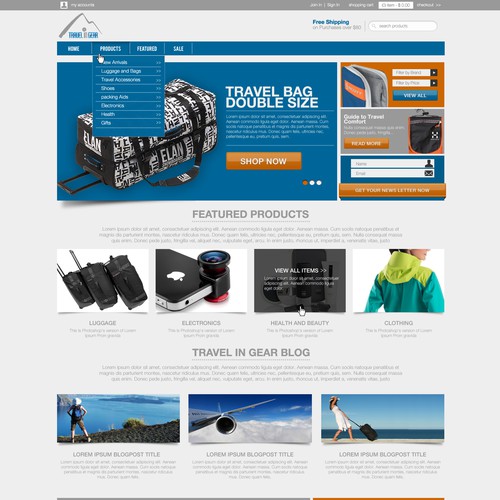 Homepage Design for Ecommerce Company - Travel Gear Seller