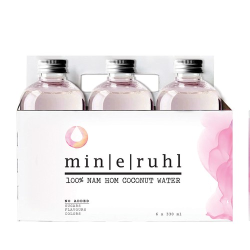 6 pack for bottles and logo for coconut pink water